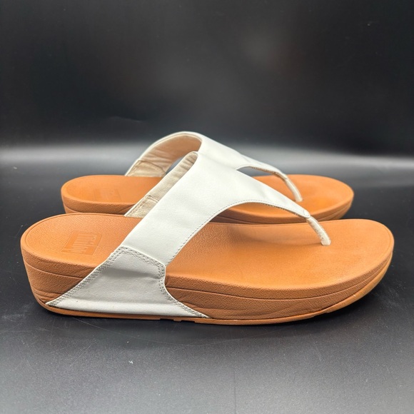 FitFlop Womens Lulu Toe Post Strap Leather Sandals Flip Flop White Brown Size 10